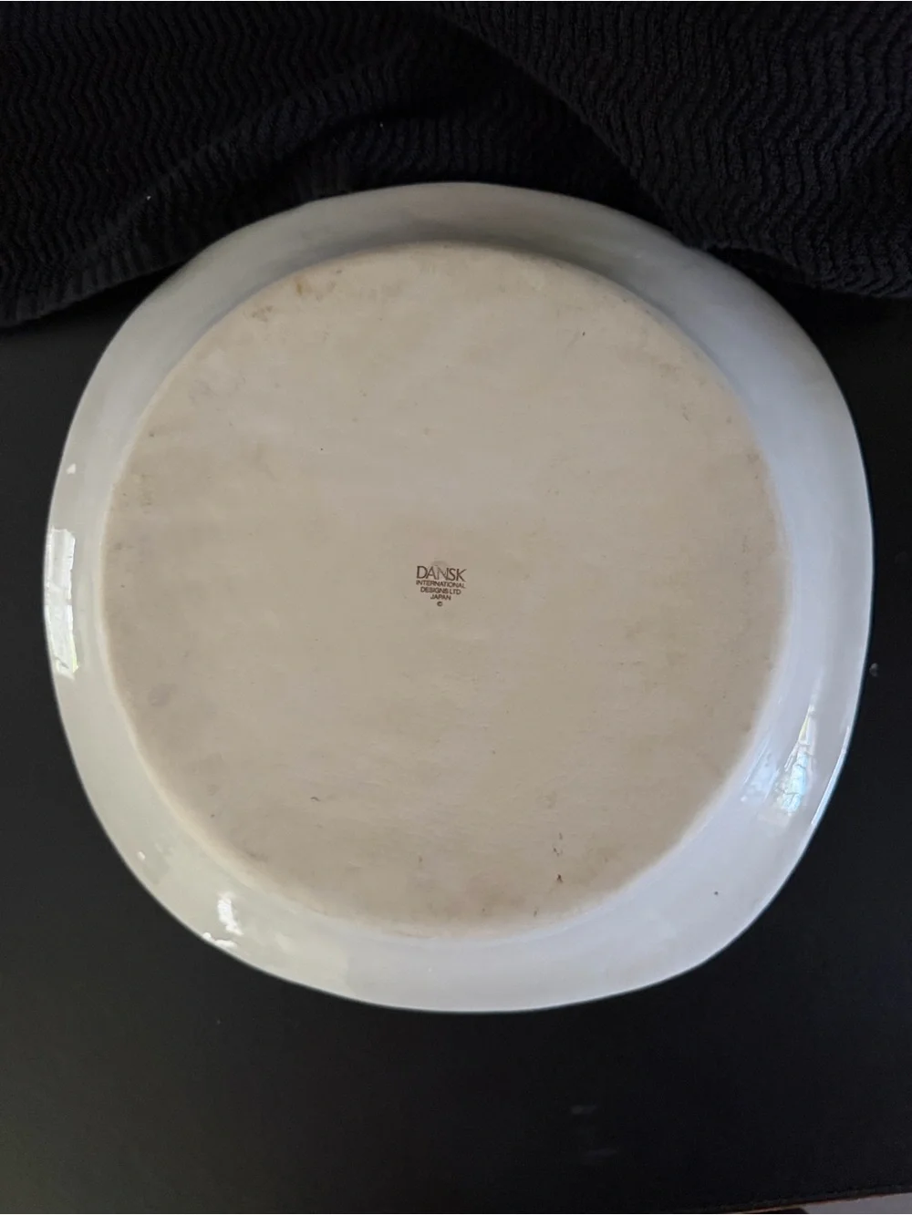 Dansk White Ceramic Plate with Blue and Brown Heron Bird Design.